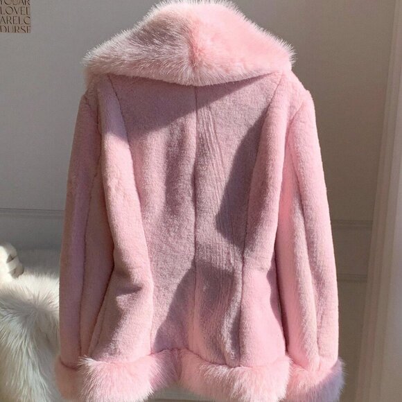 Baby Pink Casual Women's Faux Fur Coat - Picture 2 of 8